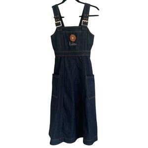AlexaChung Blue Indigo Denim Midi Apron Dress NWT US 0